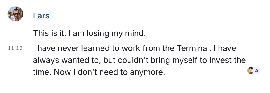 Screenshot showing excitement about Claude's capabilities